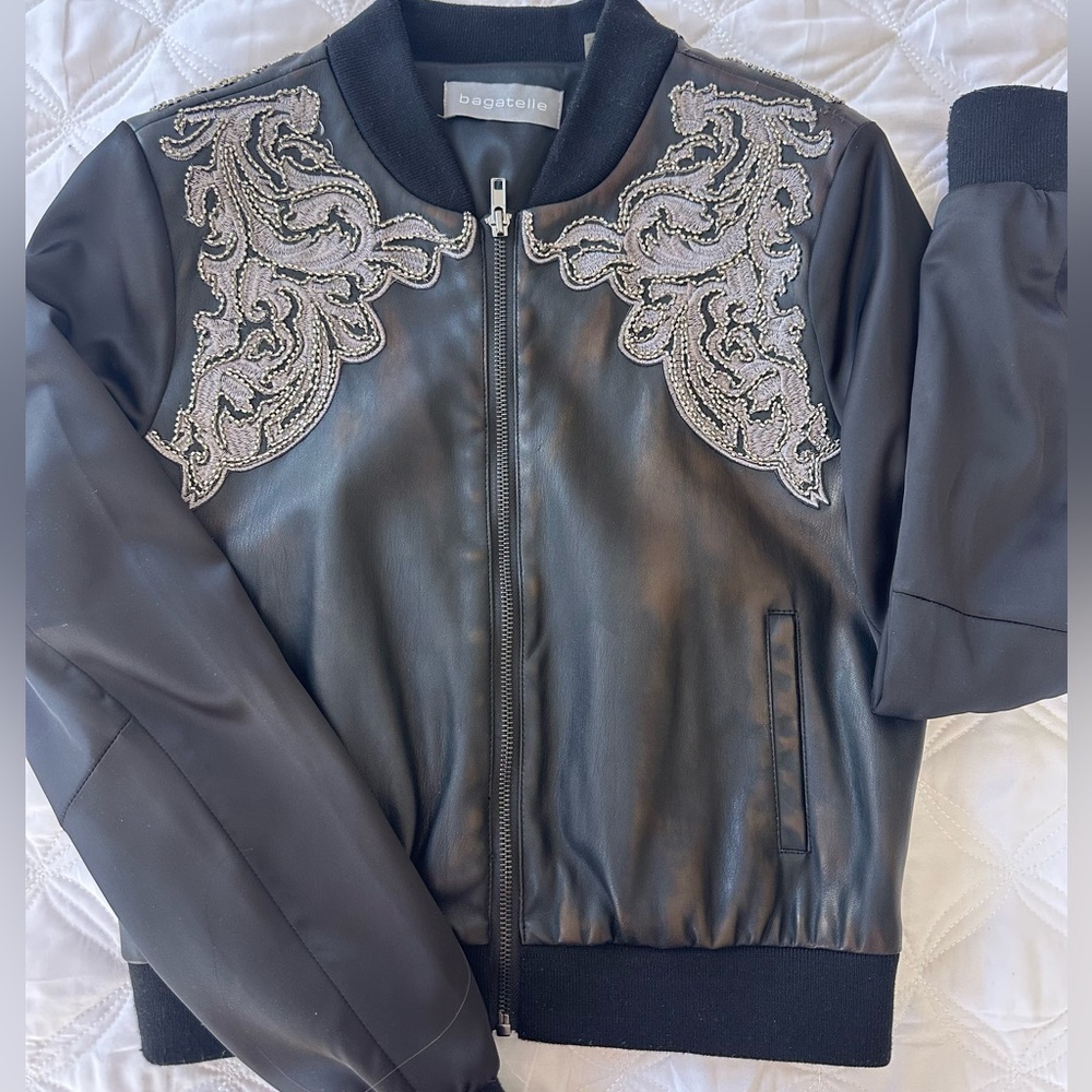 ⚡️Clearance | Final Sale ⚡️ 
Bagatelle Black Embroidered Faux Leather Jacket